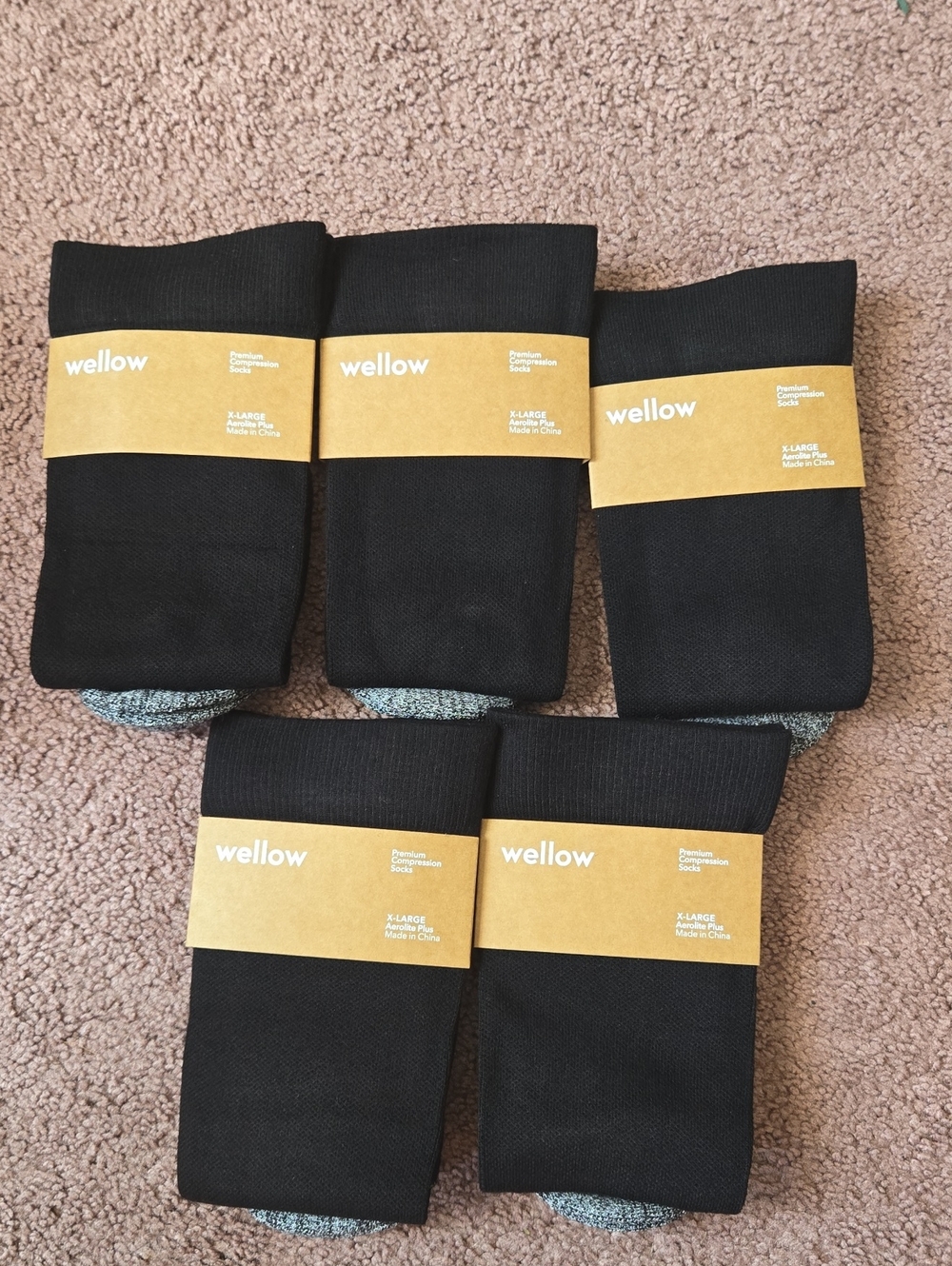 Wellow Premium Compression Socks Aerolite Plus Size Xlarge - Black (Set Of Five)